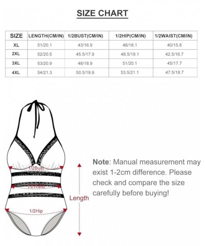 Women Plus Size One Piece Swimsuit 3D Printed Bikini V Neck Halter Plunge Monokini Mesh Hollow Bathing Suit Black-33 $13.67 S...