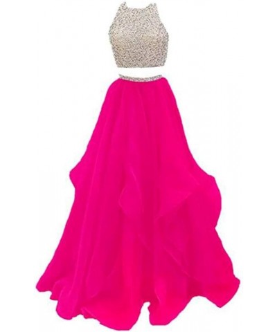 Women's Beaded 2 Pieces Prom Dresses Long Layered Evening Gowns Fuchsia $40.80 Dresses