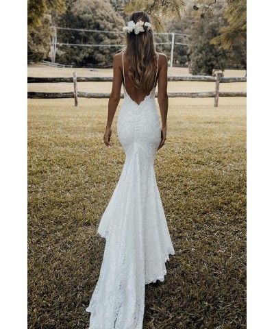 Women's Boho Lace Wedding Dresses for Bride Backless High Slit Beach Wedding Gown Ivroy $37.50 Dresses