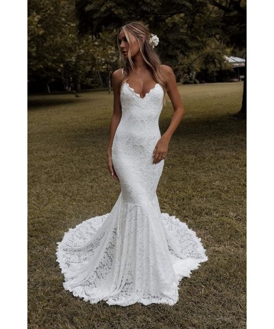 Women's Boho Lace Wedding Dresses for Bride Backless High Slit Beach Wedding Gown Ivroy $37.50 Dresses