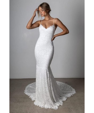 Women's Boho Lace Wedding Dresses for Bride Backless High Slit Beach Wedding Gown Ivroy $37.50 Dresses