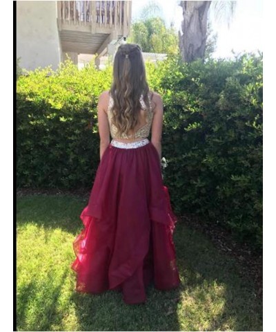 Women's Beaded 2 Pieces Prom Dresses Long Layered Evening Gowns Fuchsia $40.80 Dresses