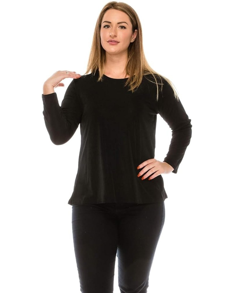 Women's Basic T Shirts - Long Sleeve Stretch Soft Round Neck Solid Top Black $17.02 T-Shirts