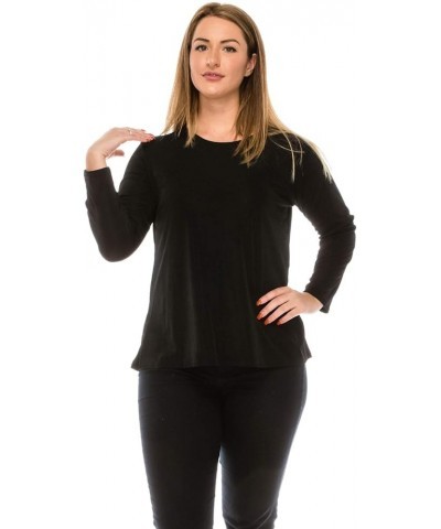 Women's Basic T Shirts - Long Sleeve Stretch Soft Round Neck Solid Top Black $17.02 T-Shirts