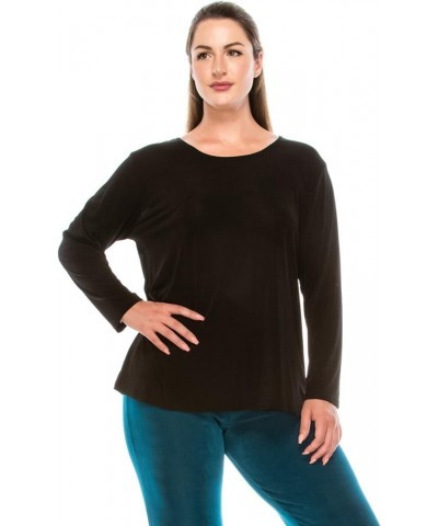 Women's Basic T Shirts - Long Sleeve Stretch Soft Round Neck Solid Top Black $17.02 T-Shirts