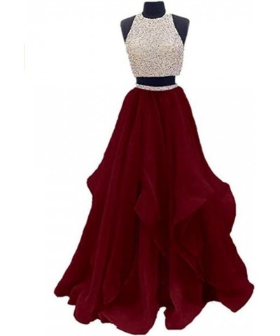 Women's Beaded 2 Pieces Prom Dresses Long Layered Evening Gowns Fuchsia $40.80 Dresses