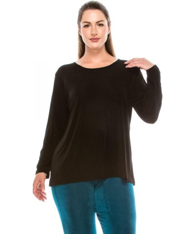 Women's Basic T Shirts - Long Sleeve Stretch Soft Round Neck Solid Top Black $17.02 T-Shirts