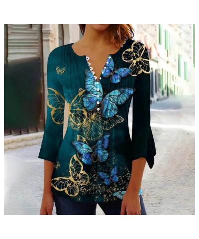 Womens Tops 3/4 Sleeve Summer Floral Tops Vneck Waisted Slim Fit Half Sleeve Tshirts Dressy Shirts Fall Blouse Green $6.15 Sh...