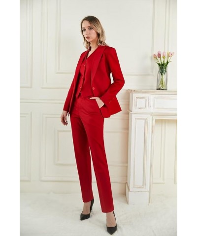 Business Women Suit Set 3 Pieces Notch Lapel Single Breasted Vest for Office Work Lady Suits (Blazer+Vest+Pants) Orange $23.6...