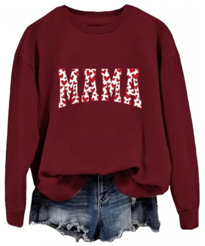 Valentines Mama Sweatshirt,Valentines Women Tops,Trendy Valentines Day Casual Pullover Valentines Day Mimi Shirt Zdu1-wine Re...