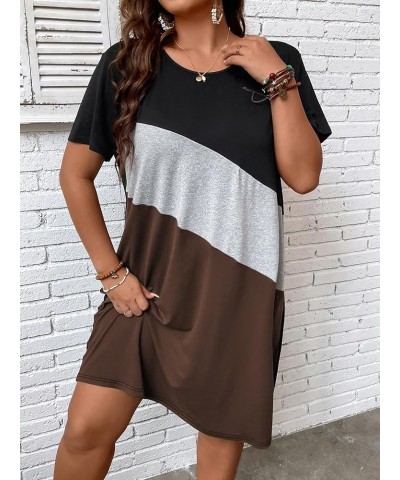 Women's Plus Size Dress Color Block Short Sleeve T Shirt Dress Casual Summer Dresses Coffee Brown Colorblock $20.39 Dresses