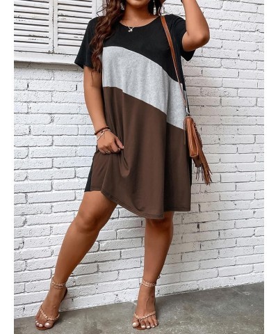 Women's Plus Size Dress Color Block Short Sleeve T Shirt Dress Casual Summer Dresses Coffee Brown Colorblock $20.39 Dresses