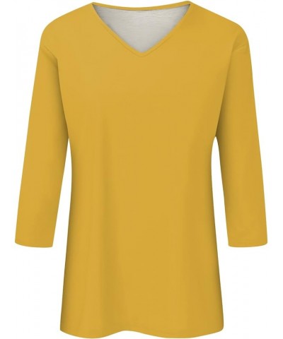 Womens 3/4 Length Sleeve Tops Casual V Neck/Crewneck Summer Shirts Loose Fit Three Quarter Length Sleeve Blouses 04-yellow $1...