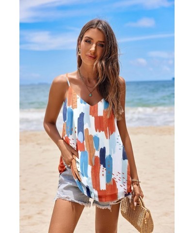 Chiffon Cami V Neck Tank Tops for Women Loose Fit Flowy Spaghetti Strap Camisole Summer Casual Sleeveless Shirts Floral-16 $1...