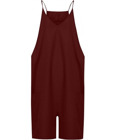 Overall Jumpsuit for Women Casual Dressy Summer Sleeveless Rompers Loose Spaghetti Strap Shorts Jumpsuit with Pocket A05 Wine...