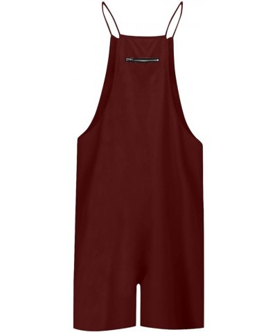 Overall Jumpsuit for Women Casual Dressy Summer Sleeveless Rompers Loose Spaghetti Strap Shorts Jumpsuit with Pocket A05 Wine...