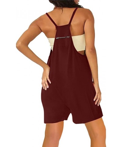 Overall Jumpsuit for Women Casual Dressy Summer Sleeveless Rompers Loose Spaghetti Strap Shorts Jumpsuit with Pocket A05 Wine...