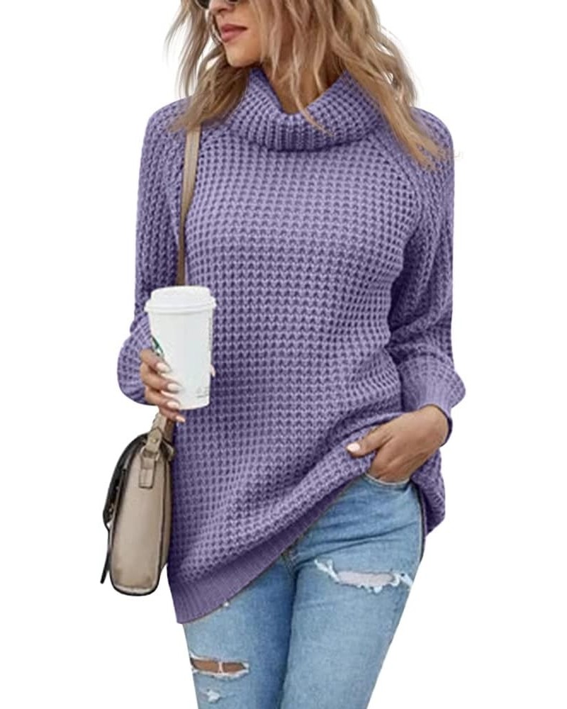 Women's Turtleneck Sweaters Oversized Lightweight Long Sleeve Pullover Loose Chunky Knit Jumper Tops Purple $22.54 Sweaters