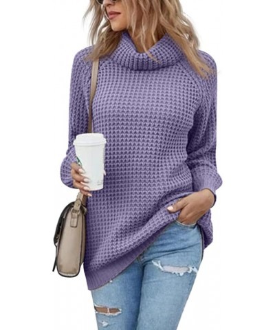 Women's Turtleneck Sweaters Oversized Lightweight Long Sleeve Pullover Loose Chunky Knit Jumper Tops Purple $22.54 Sweaters