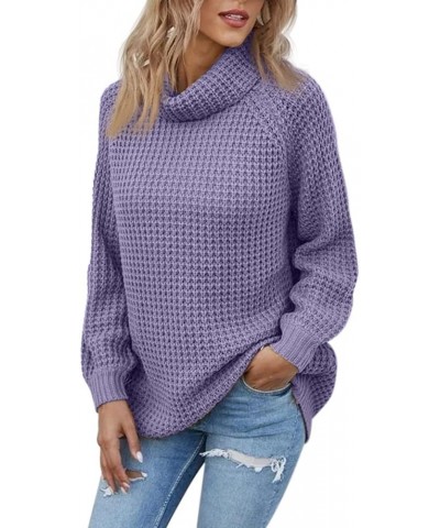 Women's Turtleneck Sweaters Oversized Lightweight Long Sleeve Pullover Loose Chunky Knit Jumper Tops Purple $22.54 Sweaters