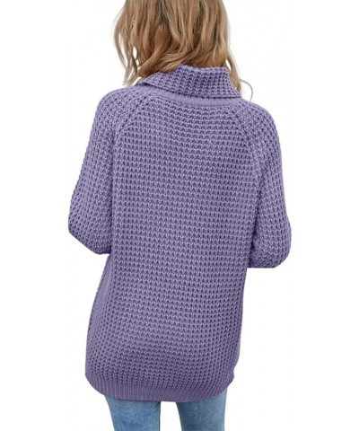 Women's Turtleneck Sweaters Oversized Lightweight Long Sleeve Pullover Loose Chunky Knit Jumper Tops Purple $22.54 Sweaters