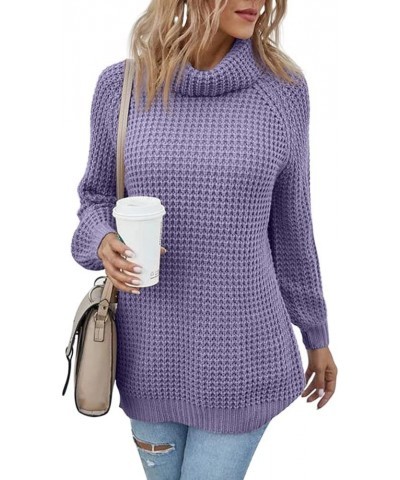 Women's Turtleneck Sweaters Oversized Lightweight Long Sleeve Pullover Loose Chunky Knit Jumper Tops Purple $22.54 Sweaters