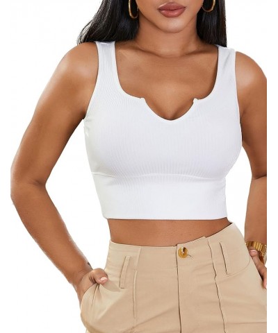 Womens Sexy Sleeveless Crop Tank Tops Summer Going Out Top Square Neck Ribbed Racerback Tee Shirts White $9.50 Tanks