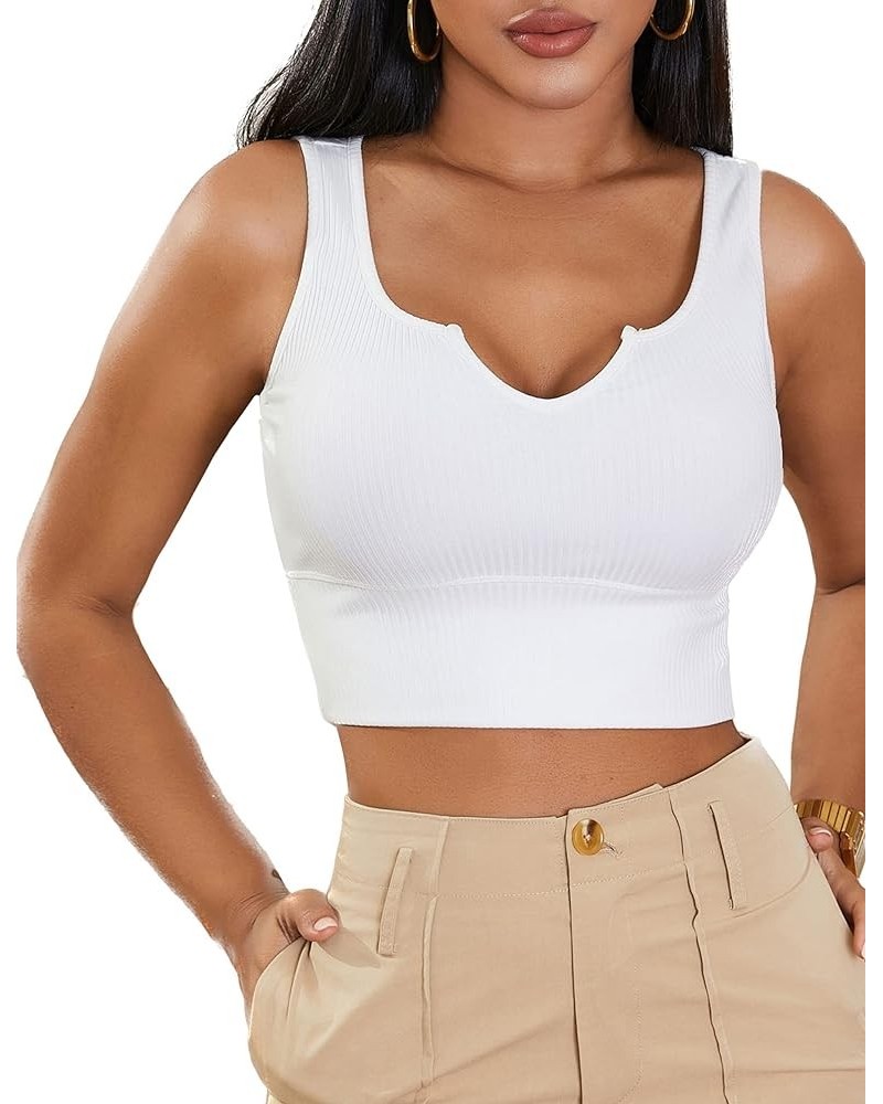 Womens Sexy Sleeveless Crop Tank Tops Summer Going Out Top Square Neck Ribbed Racerback Tee Shirts White $9.50 Tanks