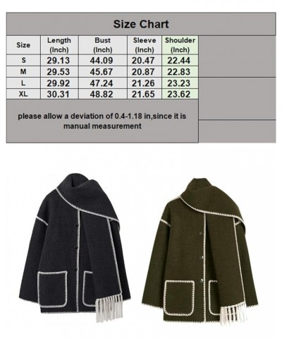 2023 Women's Scarf Jacket Embroidered Wool Blend Coat Oversized Mid Long Crewneck Winter Outwear with Pocket S-XL Light Brown...