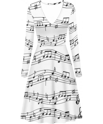 Womens 2023 Fall Dress Casual Long Sleeve A Line Midi Dresses Comfy Loose Flowy Swing Dress,S-4Xl White Music Note Print-whit...