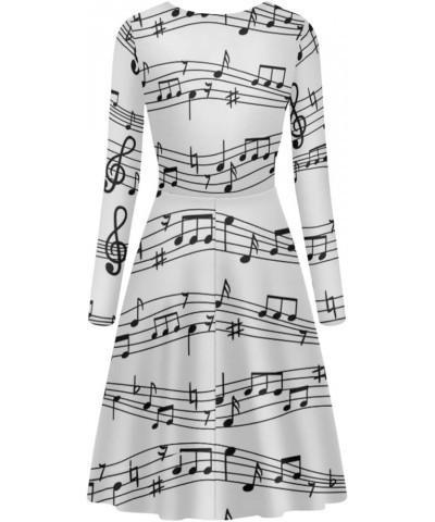 Womens 2023 Fall Dress Casual Long Sleeve A Line Midi Dresses Comfy Loose Flowy Swing Dress,S-4Xl White Music Note Print-whit...