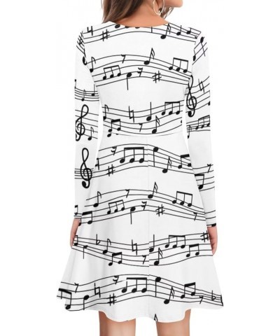 Womens 2023 Fall Dress Casual Long Sleeve A Line Midi Dresses Comfy Loose Flowy Swing Dress,S-4Xl White Music Note Print-whit...