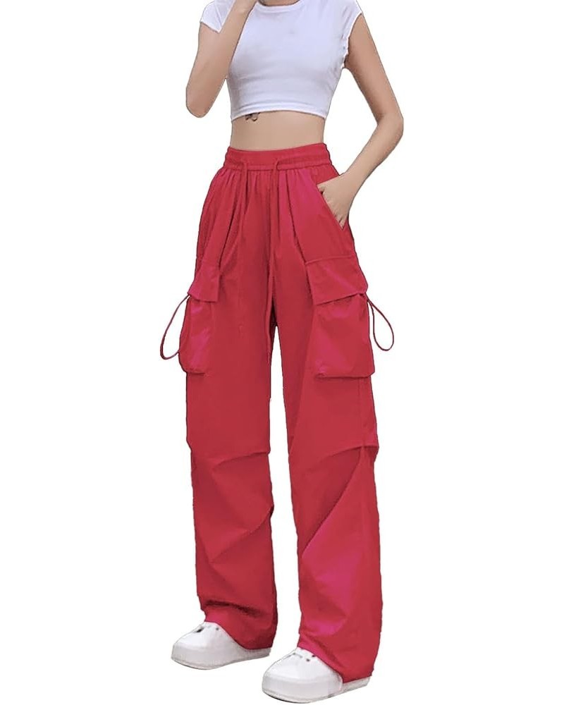 Cargo Pants Women Adjustable High Waisted Wide Leg Vintage Casual Streetwear Hip Hop Joggers Loose Solid Color D-wine $7.91 P...