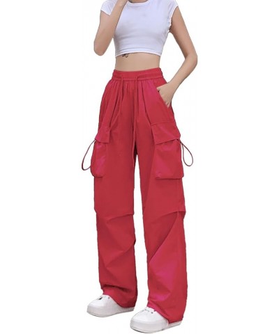 Cargo Pants Women Adjustable High Waisted Wide Leg Vintage Casual Streetwear Hip Hop Joggers Loose Solid Color D-wine $7.91 P...