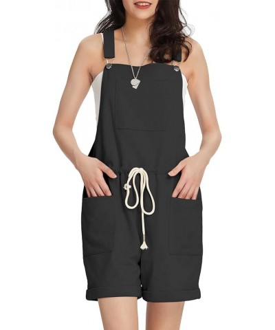 Womens Adjustable Strap Overalls Shorts Drawstring Short Bib Rompers Jumpsuits with Pockets Black $18.35 Overalls