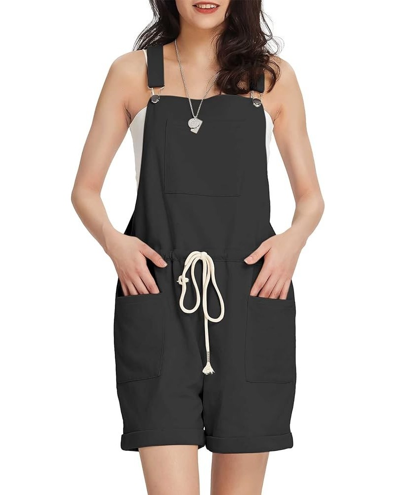 Womens Adjustable Strap Overalls Shorts Drawstring Short Bib Rompers Jumpsuits with Pockets Black $18.35 Overalls