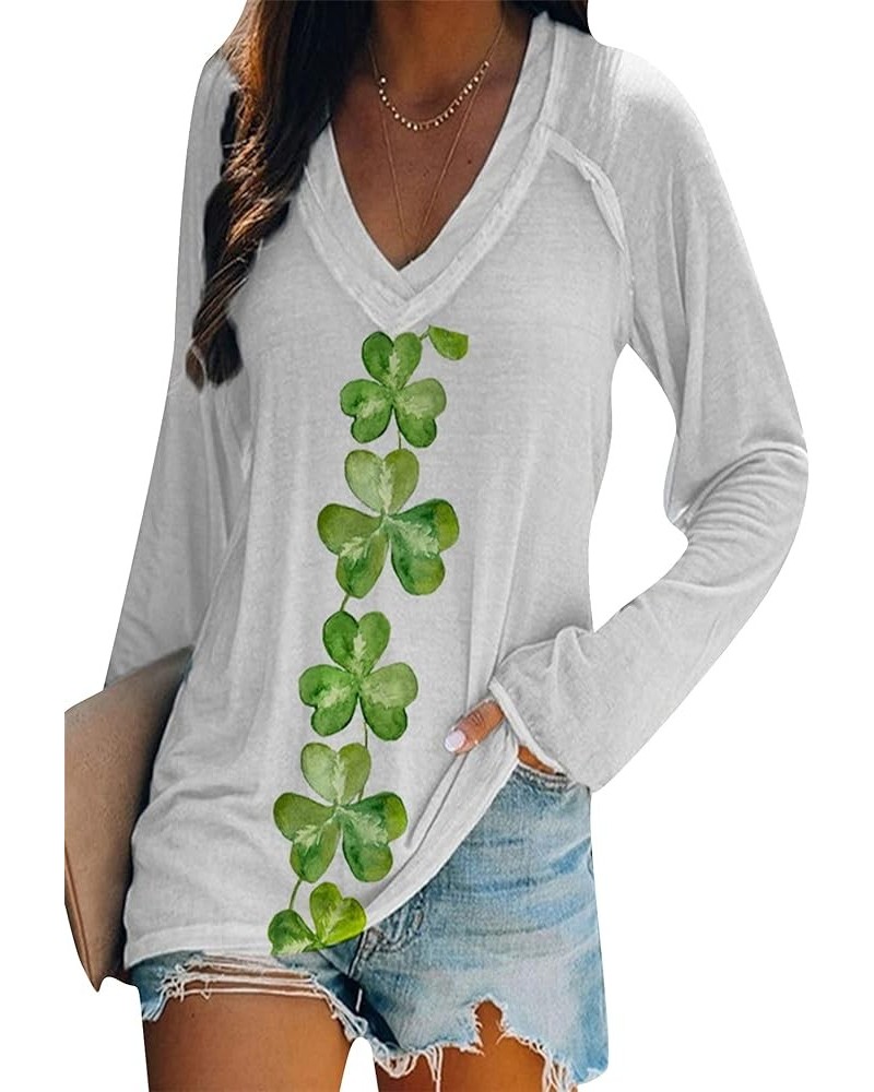 Women St Patricks Day Sweatshirts Loose Long Sleeve Shirts Green Shamrock Print Blouse Flowy Color Block Pullover Tops White ...