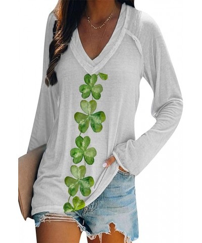 Women St Patricks Day Sweatshirts Loose Long Sleeve Shirts Green Shamrock Print Blouse Flowy Color Block Pullover Tops White ...