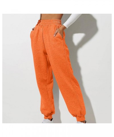 Womens High Waisted Sweatpants with Pockets 2024 Fall Y2k Jogger Pants Baggy Lounge Trousers Cinch Bottom Sweatpants A02-oran...