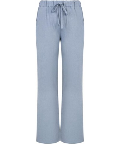 Women's Summer Loose Drawstring Waist Beach Linen Wide Leg Pants Palazzo Light Blue $16.11 Pants