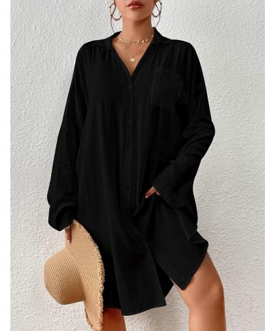 Women Swimsuit Cover Ups Solid Swim Cover Up Button Down Beach Coverup K-black $19.13 Swimsuits