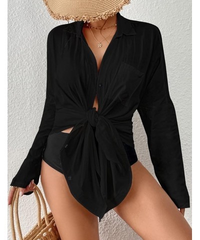 Women Swimsuit Cover Ups Solid Swim Cover Up Button Down Beach Coverup K-black $19.13 Swimsuits