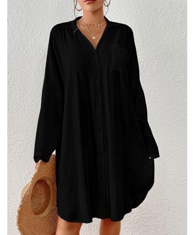 Women Swimsuit Cover Ups Solid Swim Cover Up Button Down Beach Coverup K-black $19.13 Swimsuits