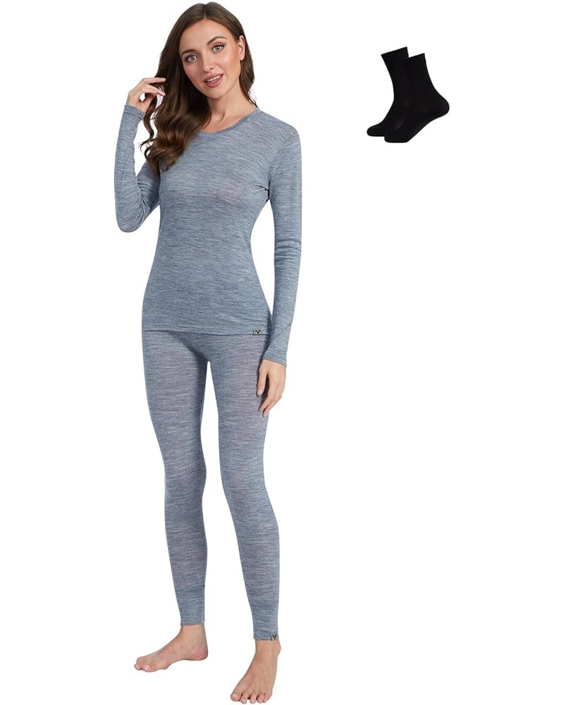 Merino Wool Base Layer Set for Women 100% Merino Wool Thermal Underwear Set Grey 165 $46.79 Activewear