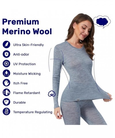 Merino Wool Base Layer Set for Women 100% Merino Wool Thermal Underwear Set Grey 165 $46.79 Activewear