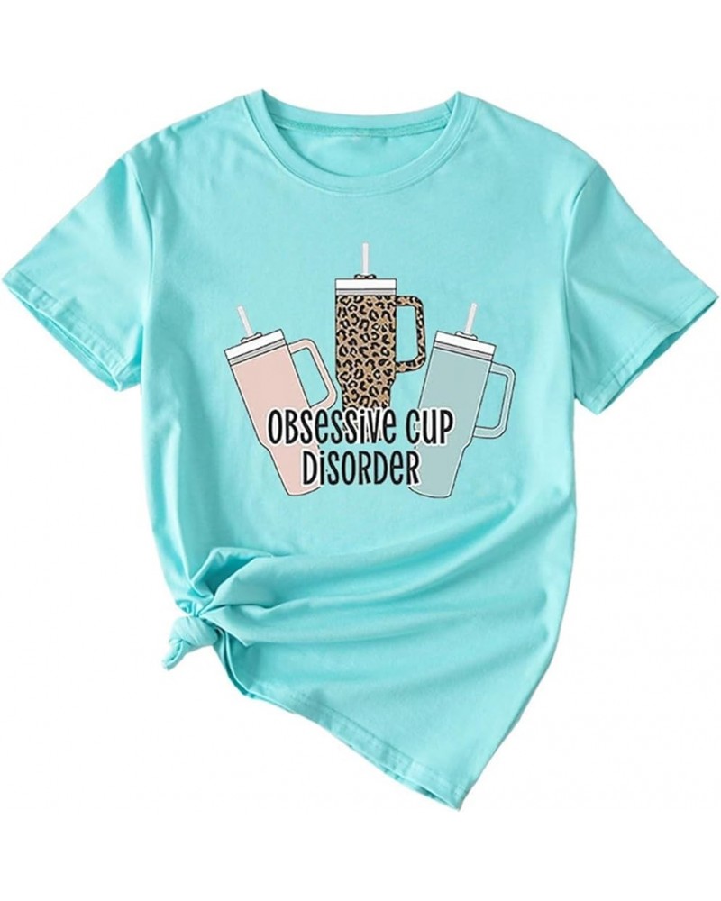 Obsessive Cup Disorder T-Shirt Leopard Cute Bottle Pattern Tees Women Funny Sayings Shirts Short Sleeve Casual Pullover Tops ...