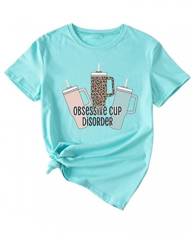 Obsessive Cup Disorder T-Shirt Leopard Cute Bottle Pattern Tees Women Funny Sayings Shirts Short Sleeve Casual Pullover Tops ...