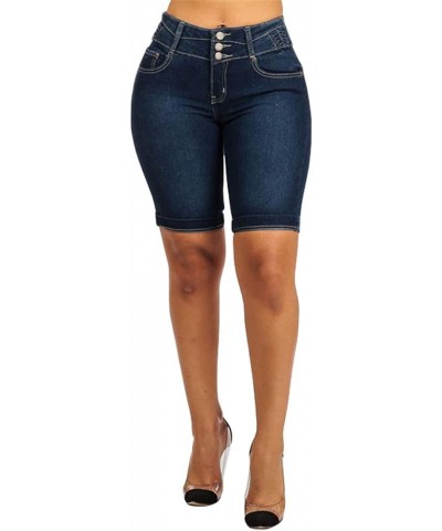 Women's Summer Stretchy Fit Skinny Leg Butt Lift Bermuda Denim Shorts Dark Blue $10.92 Shorts