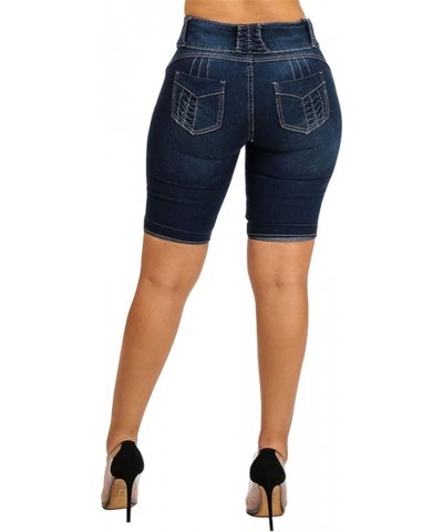 Women's Summer Stretchy Fit Skinny Leg Butt Lift Bermuda Denim Shorts Dark Blue $10.92 Shorts