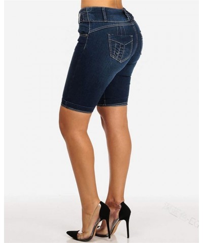 Women's Summer Stretchy Fit Skinny Leg Butt Lift Bermuda Denim Shorts Dark Blue $10.92 Shorts